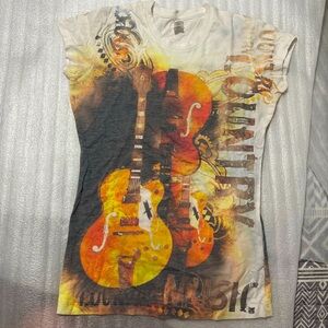PIMATEE Vintage Guitar Country Music Ladies T-shirt Size Small